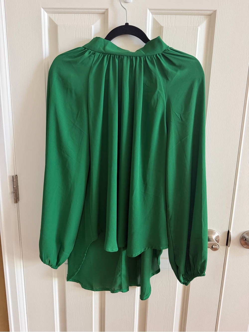 Azel Hazel Women’s Green Tie-Neck Balloon Sleeve Blouse Size M